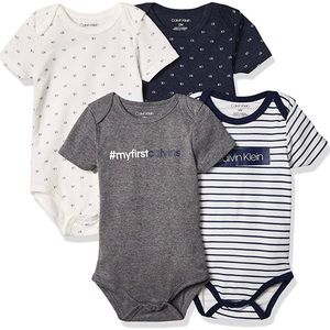 Calvin Klein baby-boys 4 Pieces Pack Bodysuits | 12M